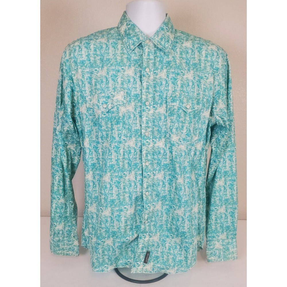 Wrangler Retro Men's M Turquoise Western Shirt  Paisley Pearl Snap Button Up